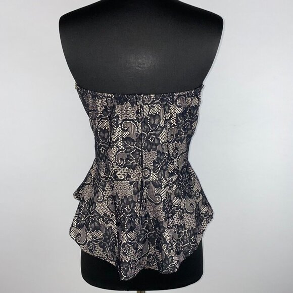Have Womens L Floral Lace Strapless Peplum Top Lined Back Zipper Boho Party - Picture 8 of 15
